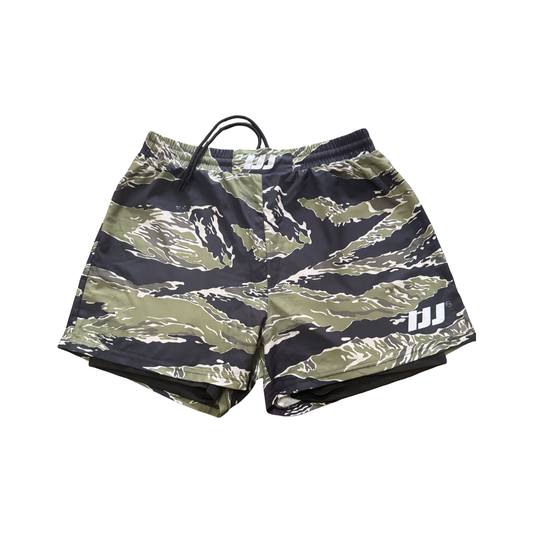 Tiger Camo Hybrid Combat Shorts with Built-In Compressions