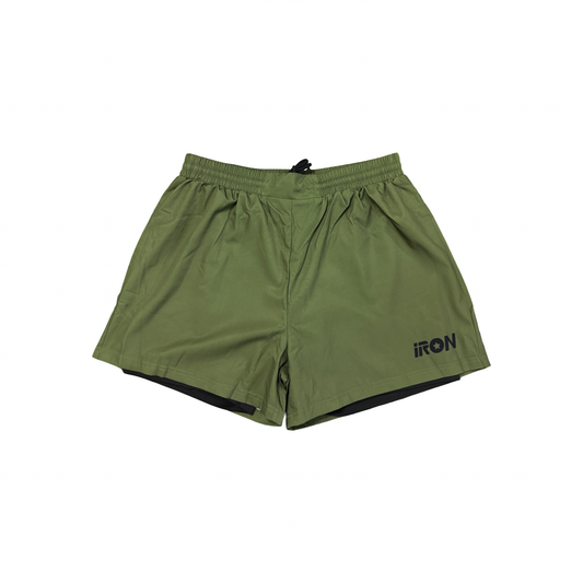 Army Green Hybrid Combat Shorts with Built-In Compressions