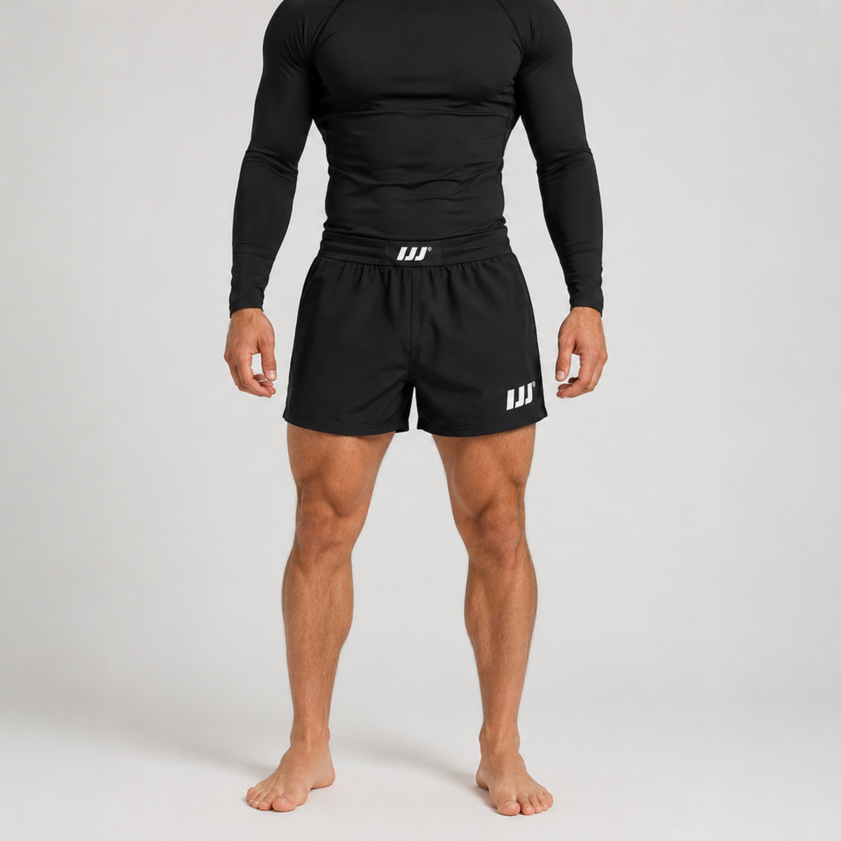 Iron Jiu Jitsu Black 3.5 inch Hybrid Combat Shorts on model