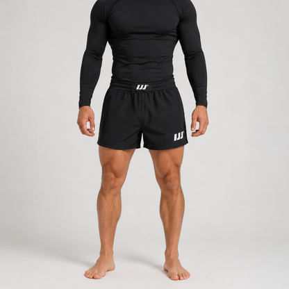Iron Jiu Jitsu Black 3.5 inch Hybrid Combat Shorts on model