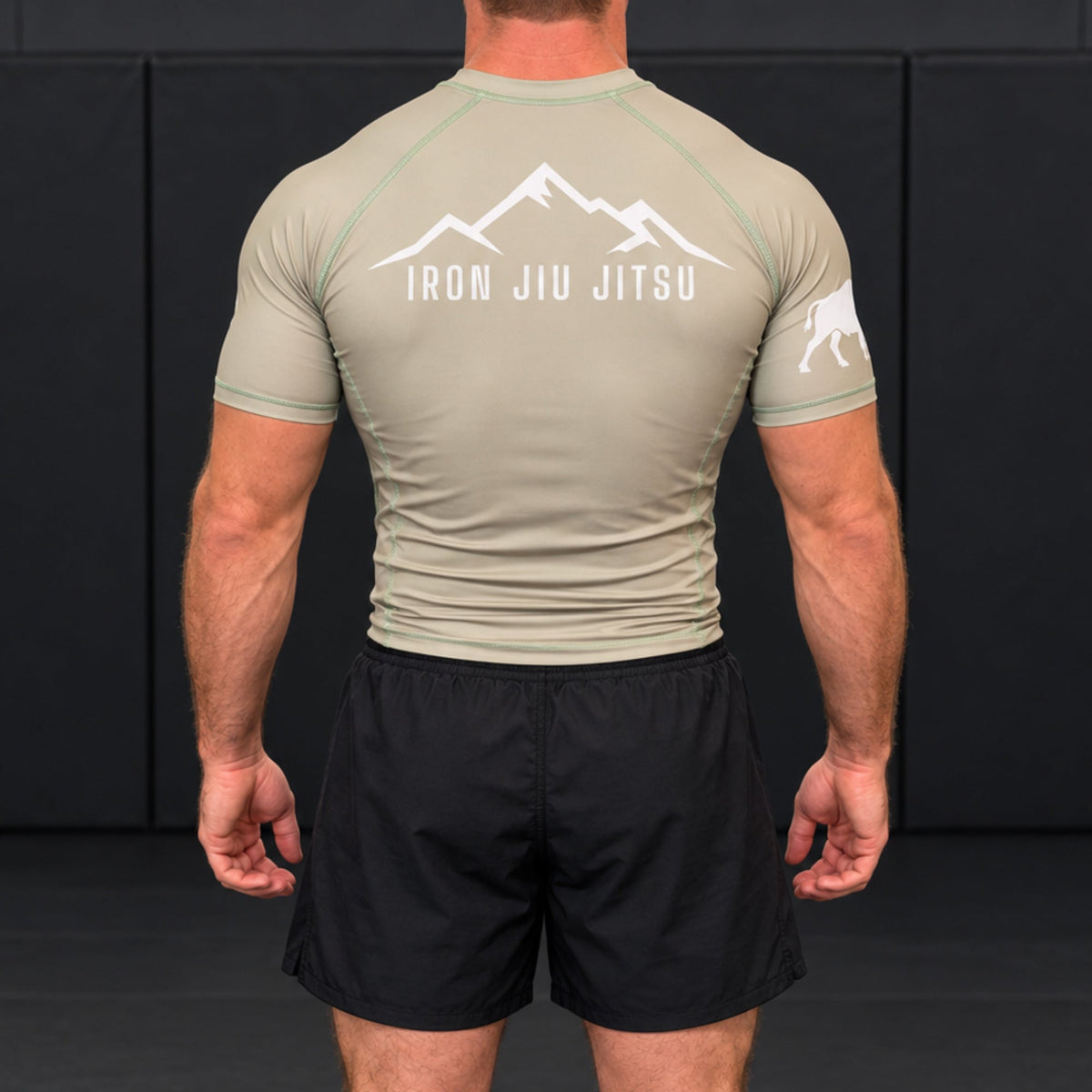 Iron Jiu Jitsu Mountain Rash Guard, Olive, back view