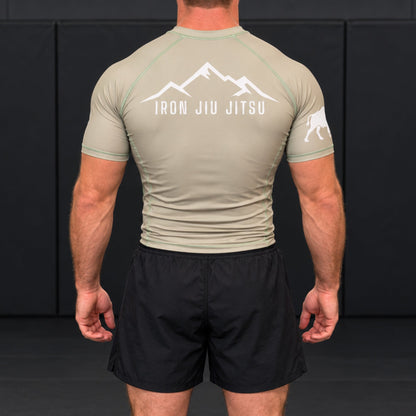 Iron Jiu Jitsu Mountain Rash Guard, Olive, back view
