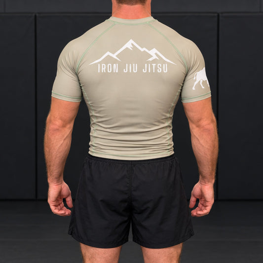 Iron Jiu Jitsu Mountain Rash Guard, Olive, back view