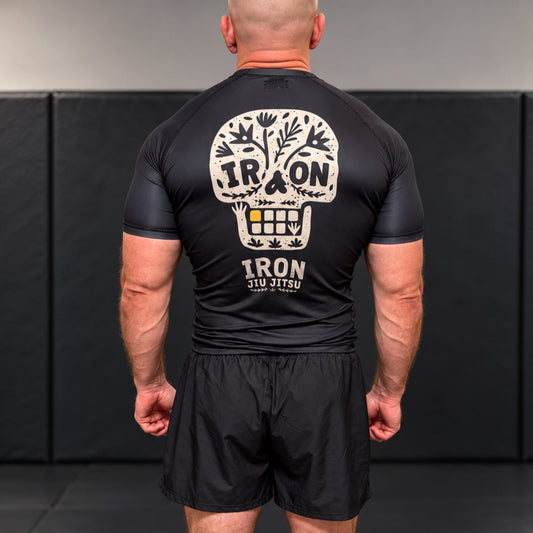 Iron Jiu Jitsu Wild Skull Rash Guard, Black, back view