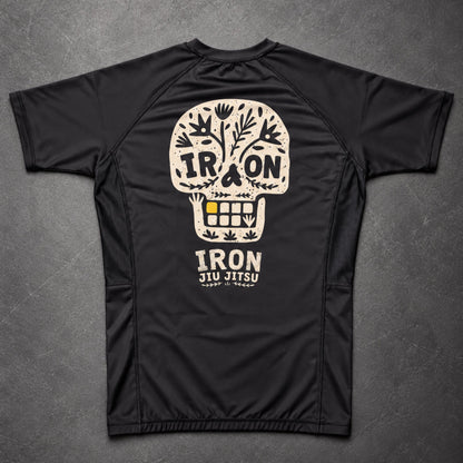 Iron Jiu Jitsu Wild Skull Rash Guard, Black, back flat