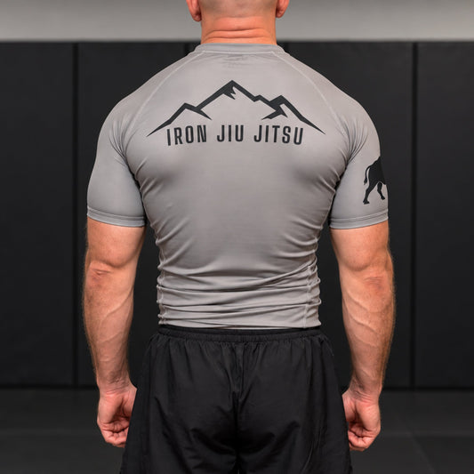 Iron Jiu Jitsu Mountain Rash Guard, Granite, back view