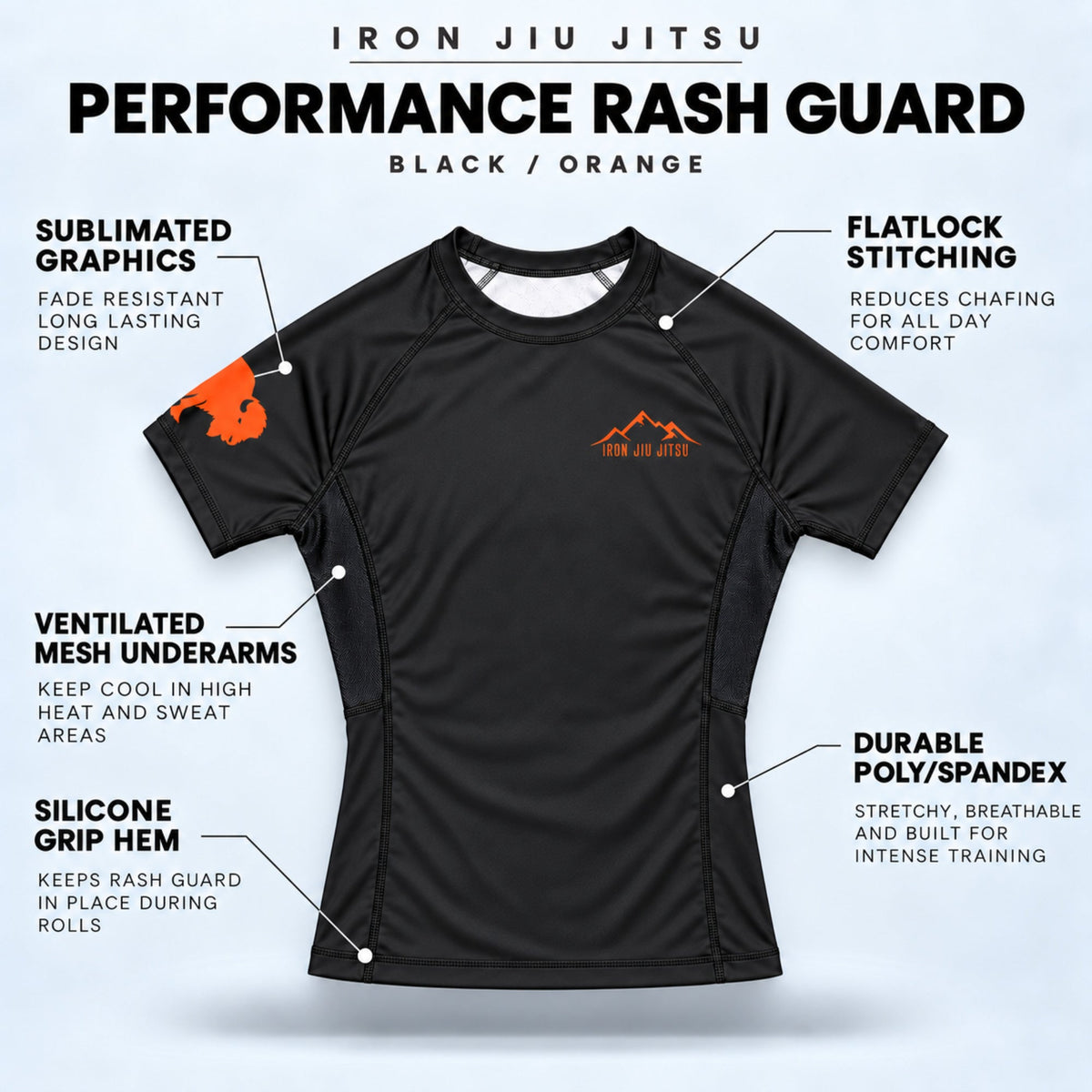 Iron Jiu Jitsu Mountain Rash Guard, Black, features
