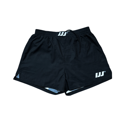 BLACK IJJ HYBRID COMBAT SHORTS WITH BUILT-IN COMPRESSIONS
