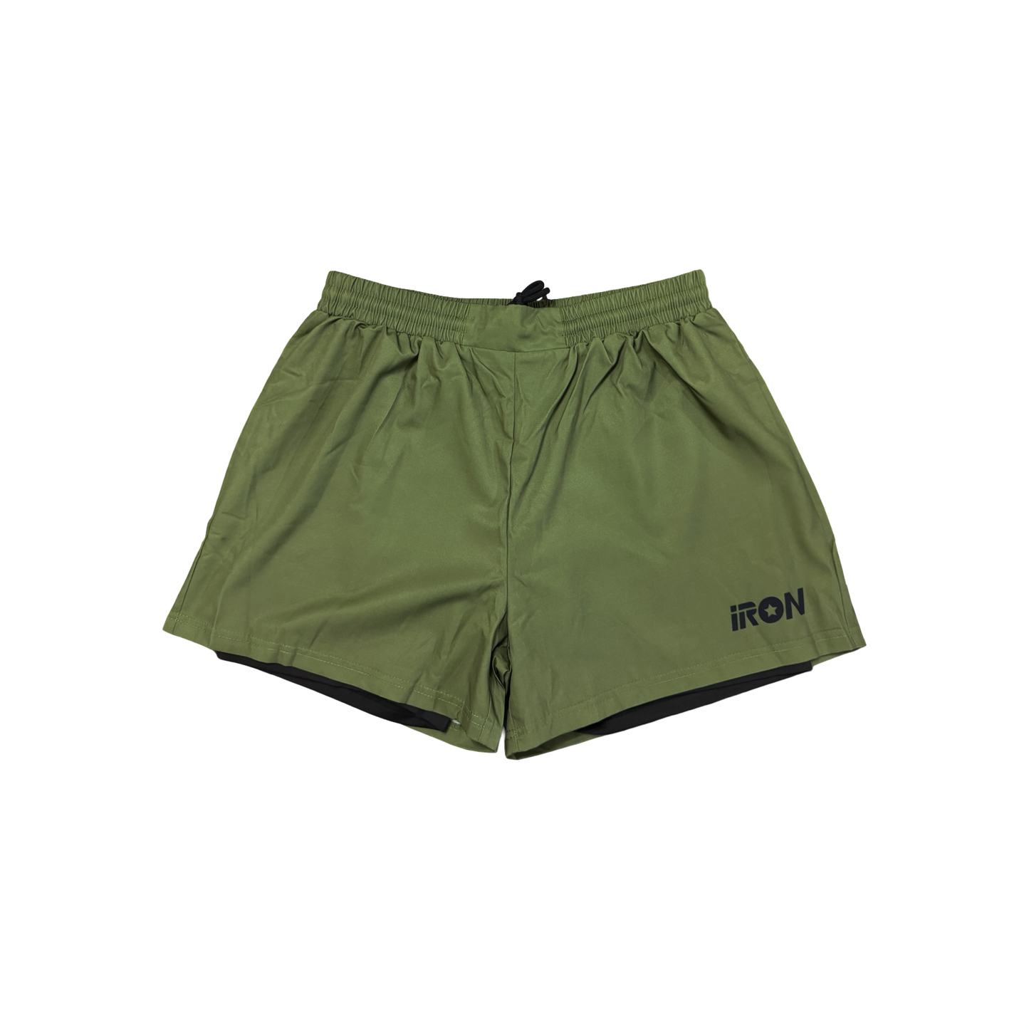 Army Green Hybrid Combat Shorts with Built-In Compressions