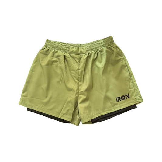 OLIVE HYBRID COMBAT SHORTS WITH BUILT-IN COMPRESSIONS