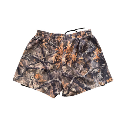 Woodland Camo Hybrid Combat Shorts with Built-In Compressions